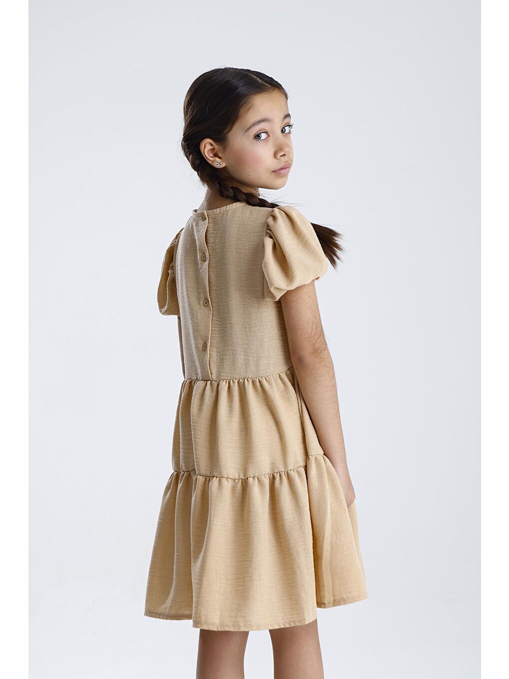 Bej Basic Düz Elbise-1