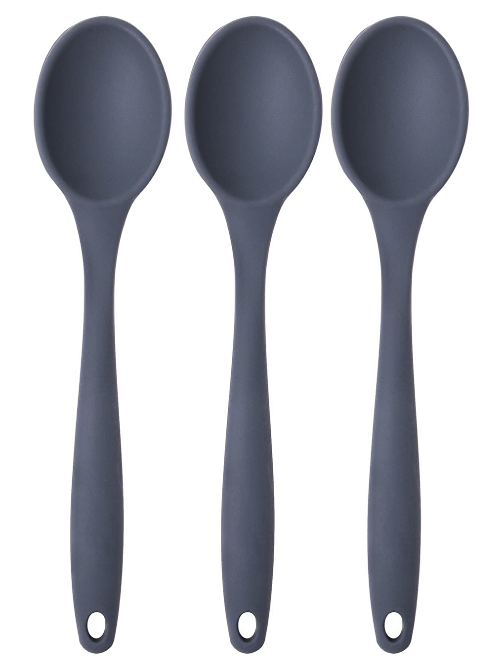 Büyük Boy Yanmaz Yapışmaz Silikon Antrasit Kaşık Seti 3 Adet