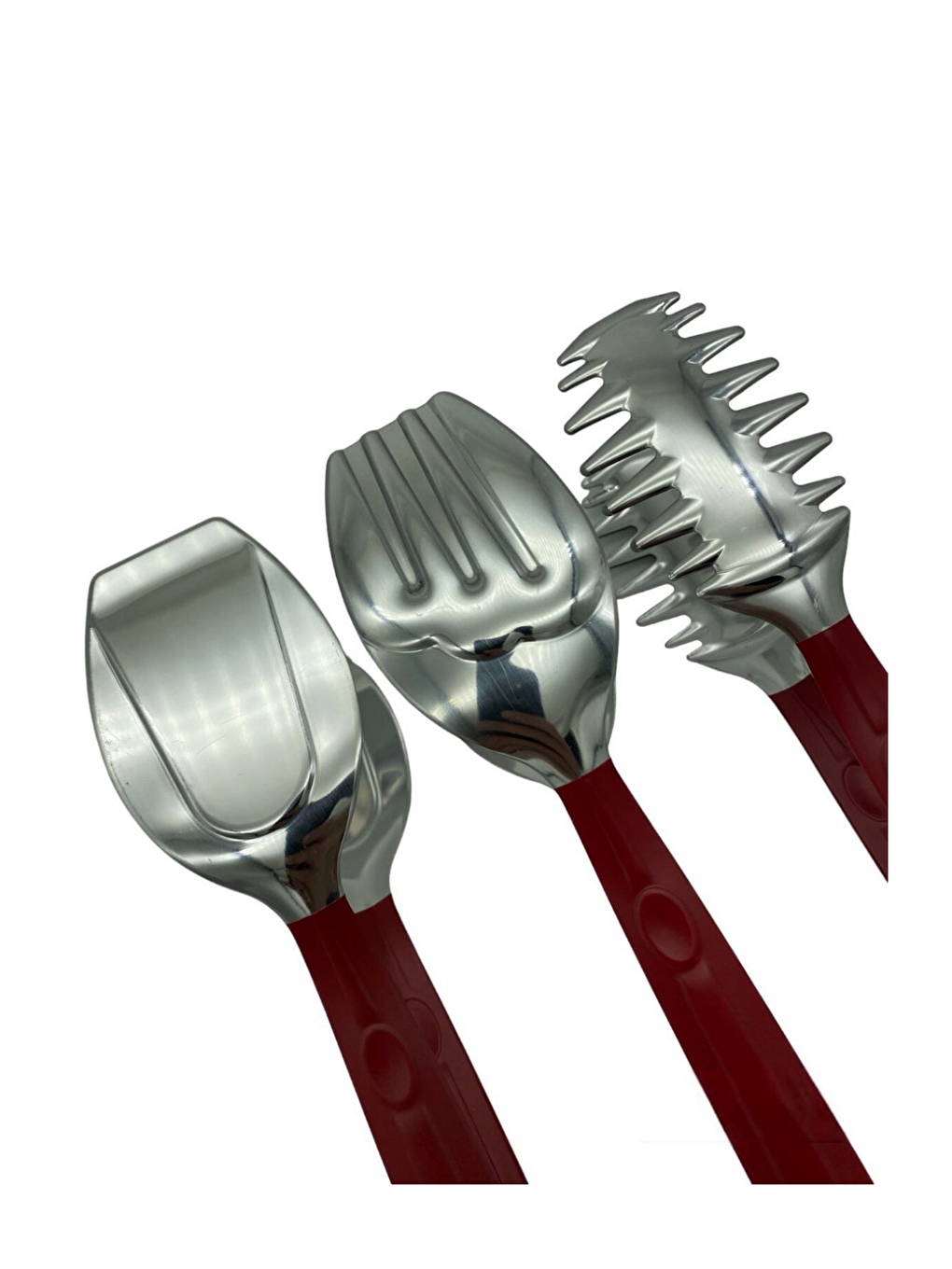 Lüks 3 Parça Gümüş Kırmızı Paslanmaz Çelik Maşası Seti-2