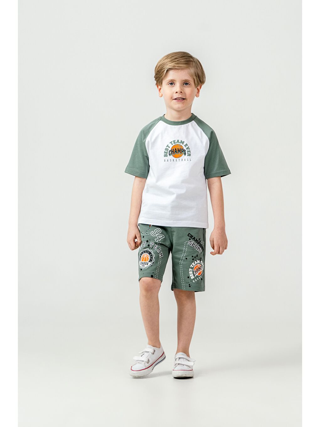 Yeşil Best Team Ever Basketball Champs Baskılı Erkek Çocuk Şort - Tişört Takımı
