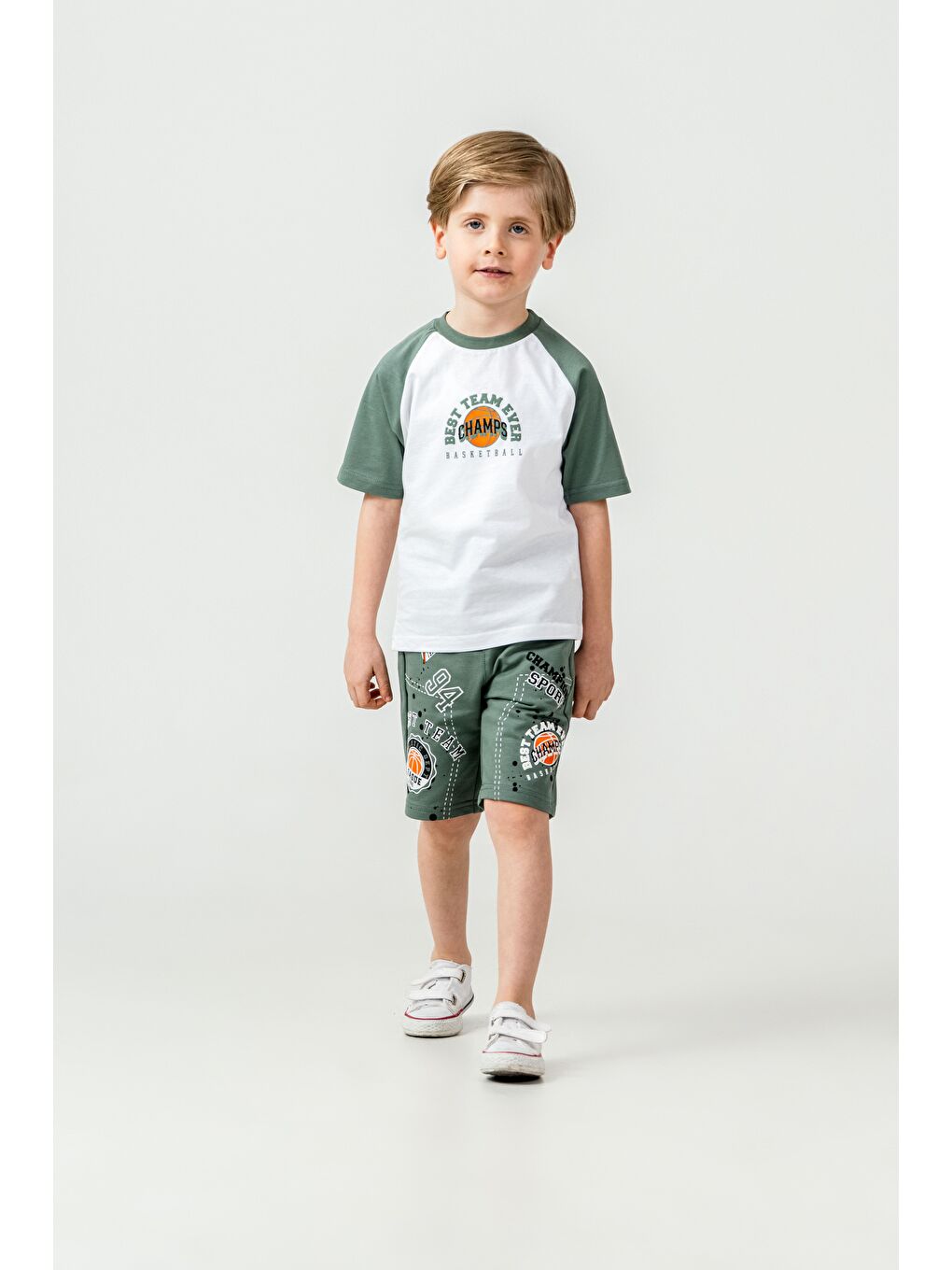 Yeşil Best Team Ever Basketball Champs Baskılı Erkek Çocuk Şort - Tişört Takımı-1