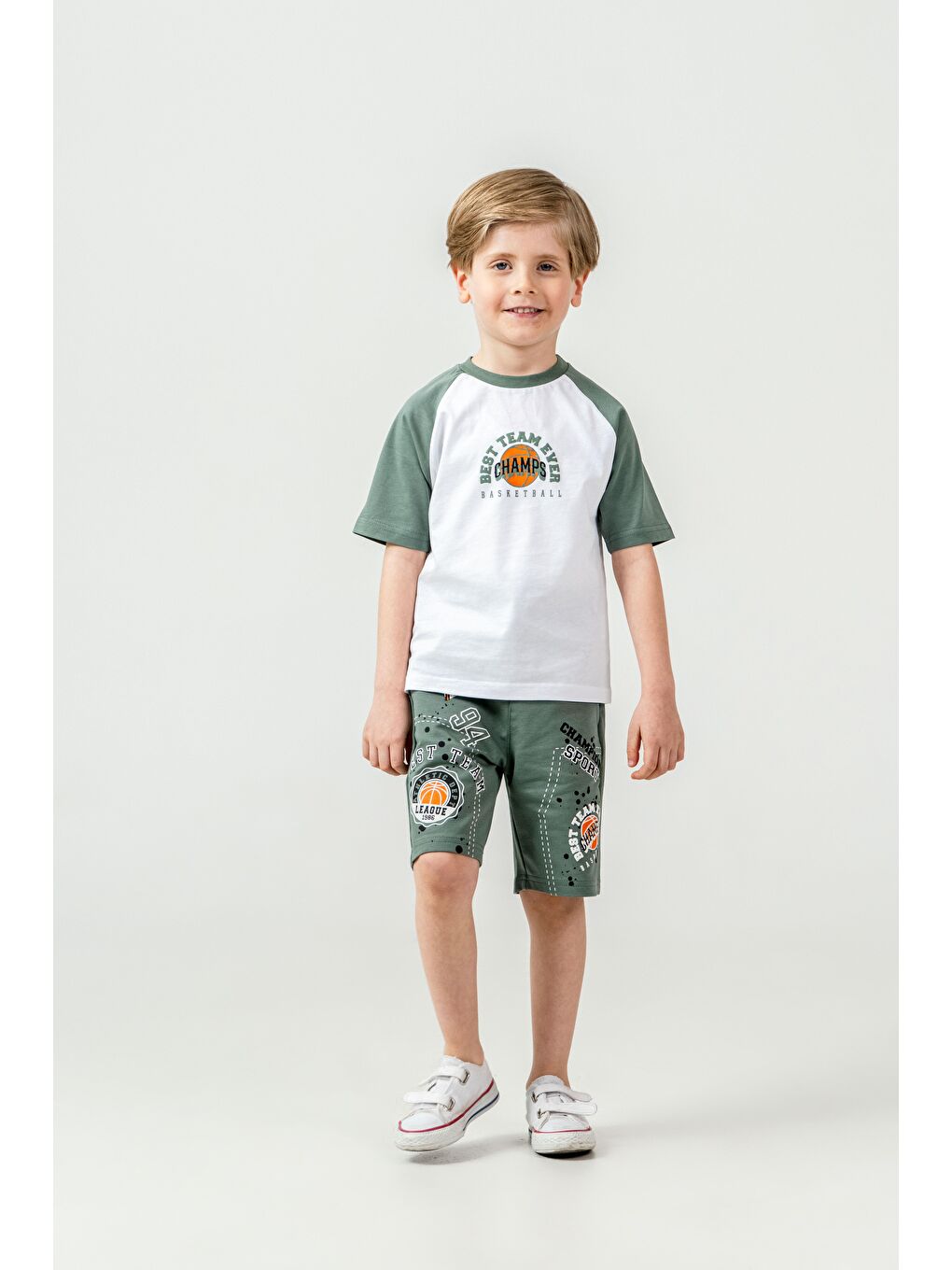 Yeşil Best Team Ever Basketball Champs Baskılı Erkek Çocuk Şort - Tişört Takımı-2