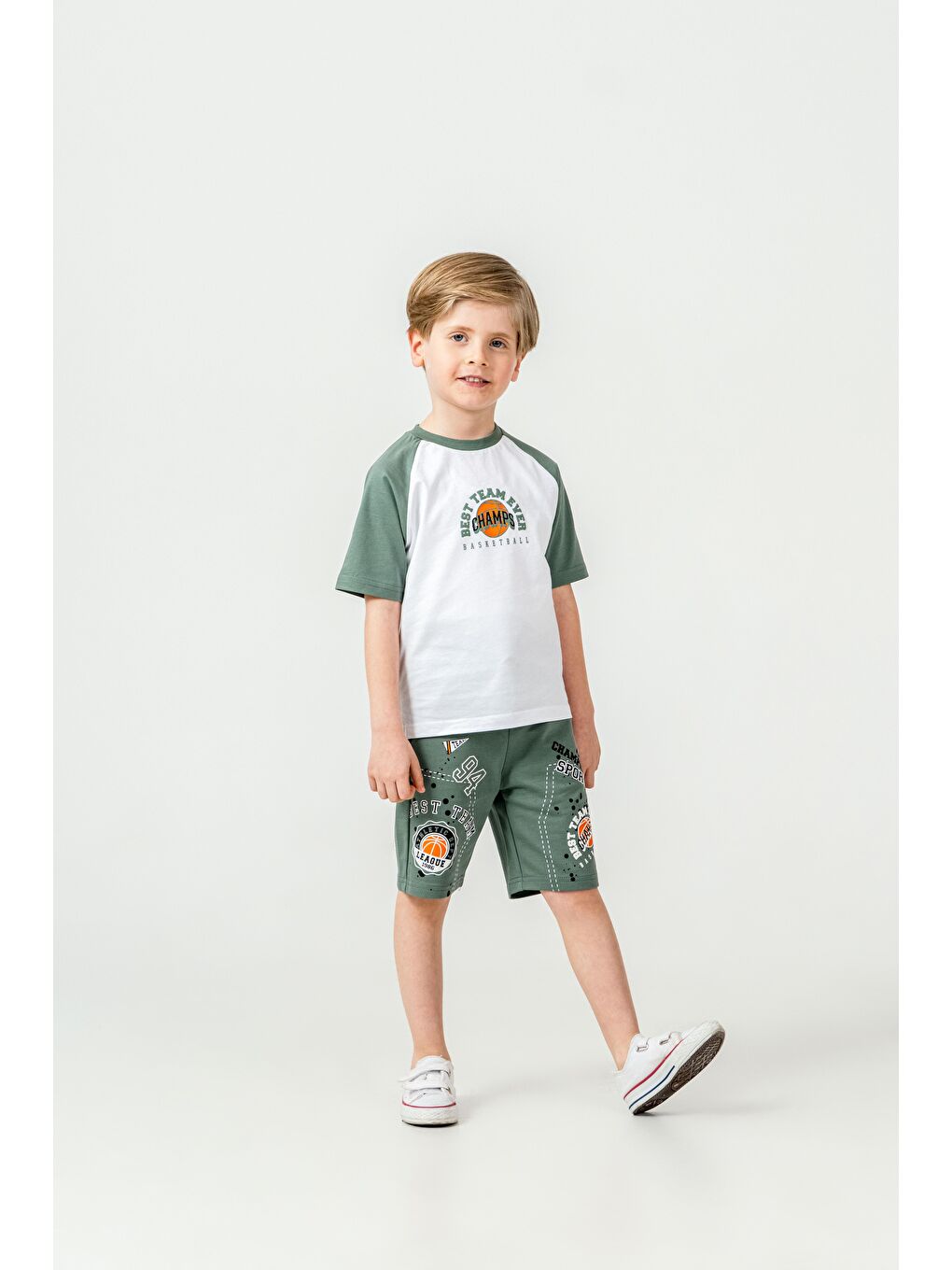 Yeşil Best Team Ever Basketball Champs Baskılı Erkek Çocuk Şort - Tişört Takımı-3