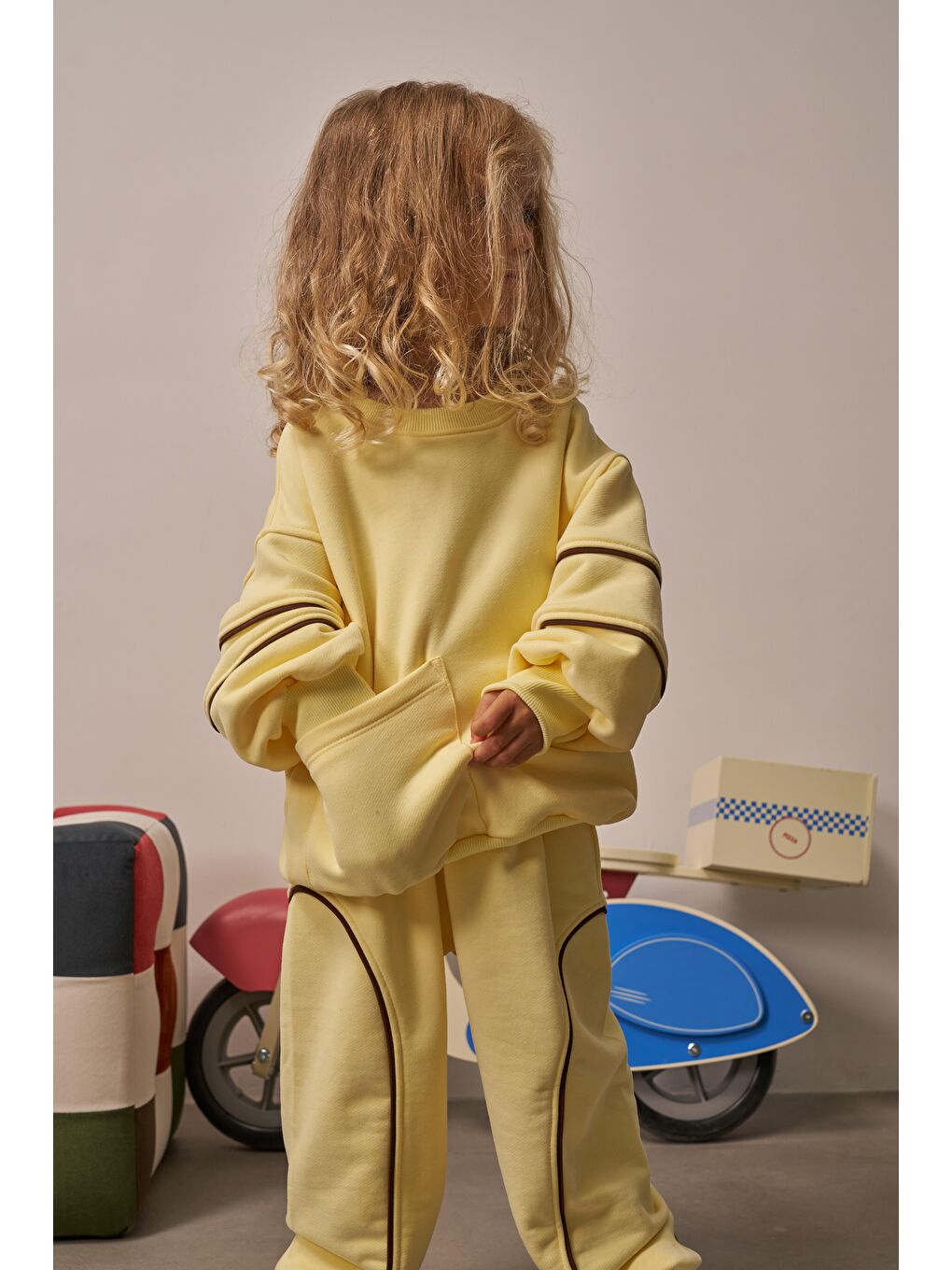 Sarı Asimetrik Cep Detaylı Oversize Çocuk Alt Üst Takım-2