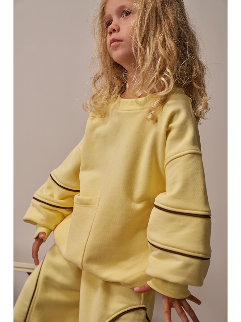 Sarı Asimetrik Cep Detaylı Oversize Çocuk Alt Üst Takım-4