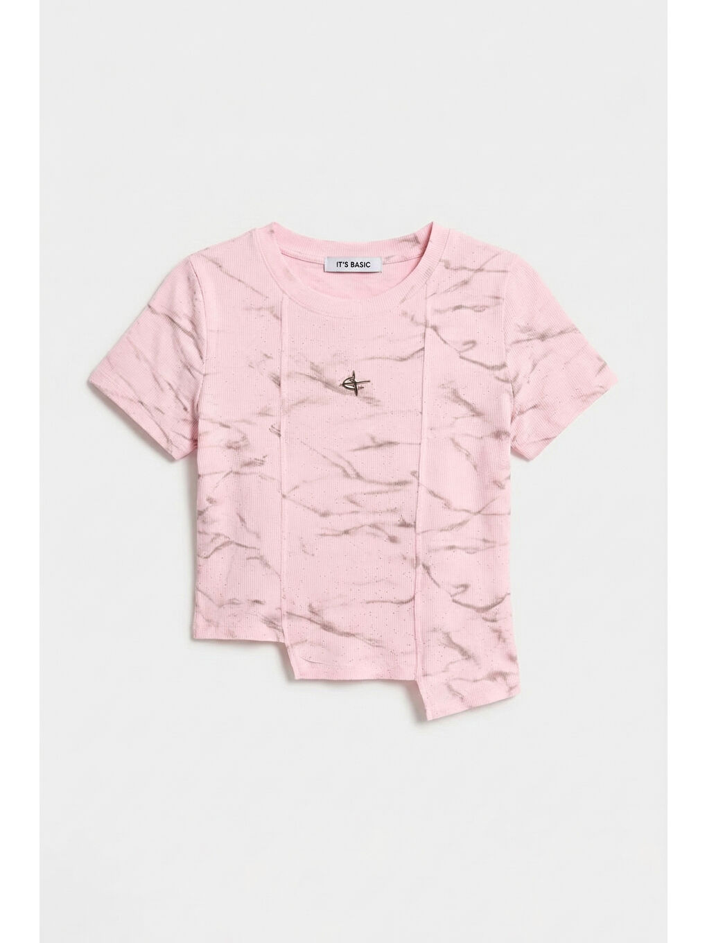 Kadın Pembe w5 Aksesuar Detaylı Asimetrik Kesim Crop Top-1