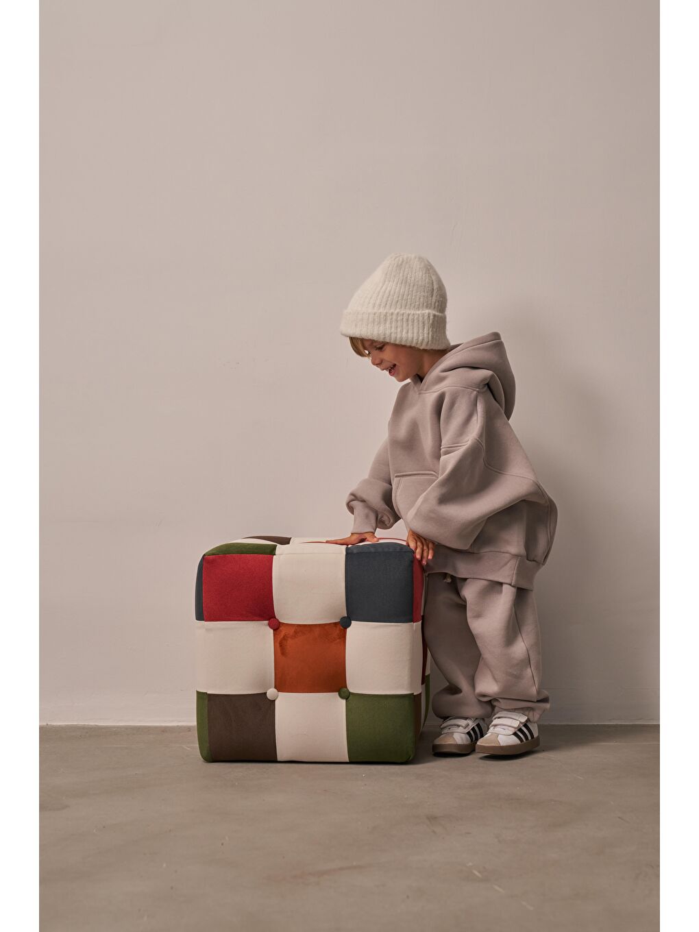 Gri Çocuk Kanguru Cepli Oversize Eşofman Takımı-1