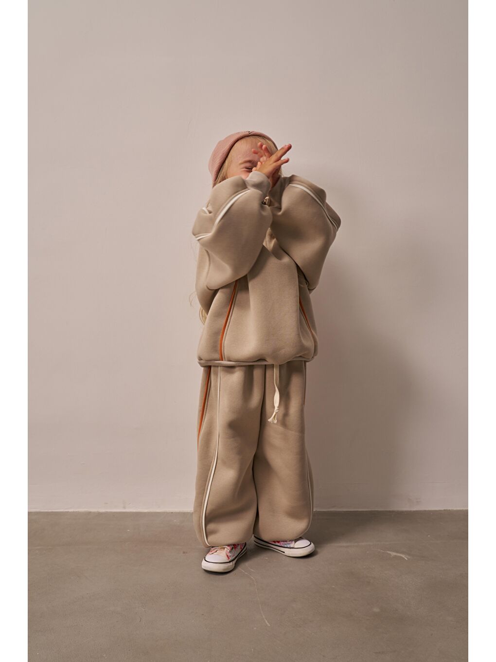 Gri Taş Biyeli Fermuarlı Eşofman Takım-2