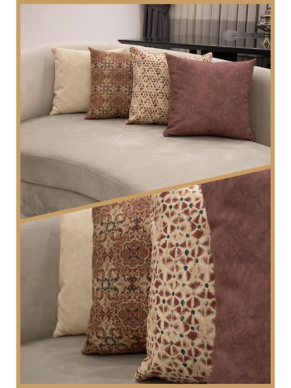 Bordo Desenli Kırlent Kılıfı Dekoratif Etnik Ikat Damask Inta 492-2