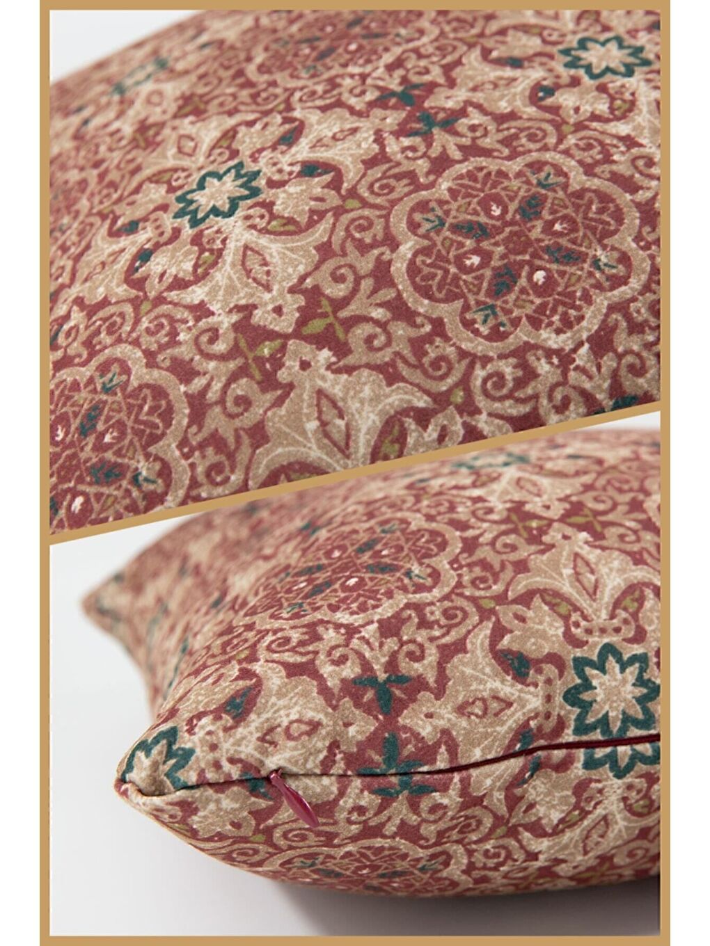 Bordo Desenli Kırlent Kılıfı Dekoratif Etnik Ikat Damask Inta 492-3