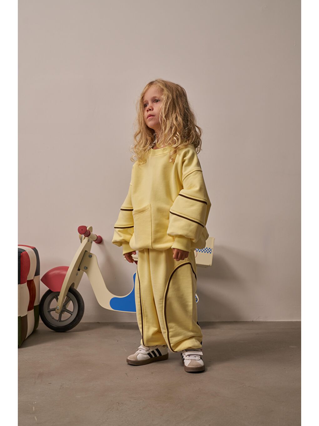 Sarı Asimetrik Cep Detaylı Oversize Çocuk Alt Üst Takım-6