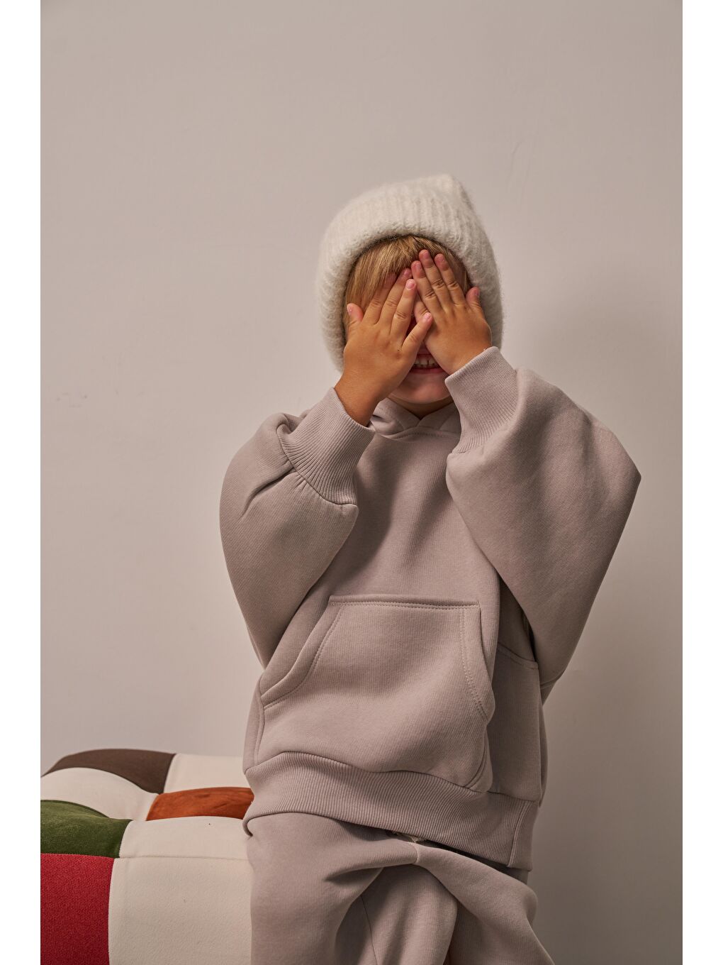 Gri Çocuk Kanguru Cepli Oversize Eşofman Takımı-3