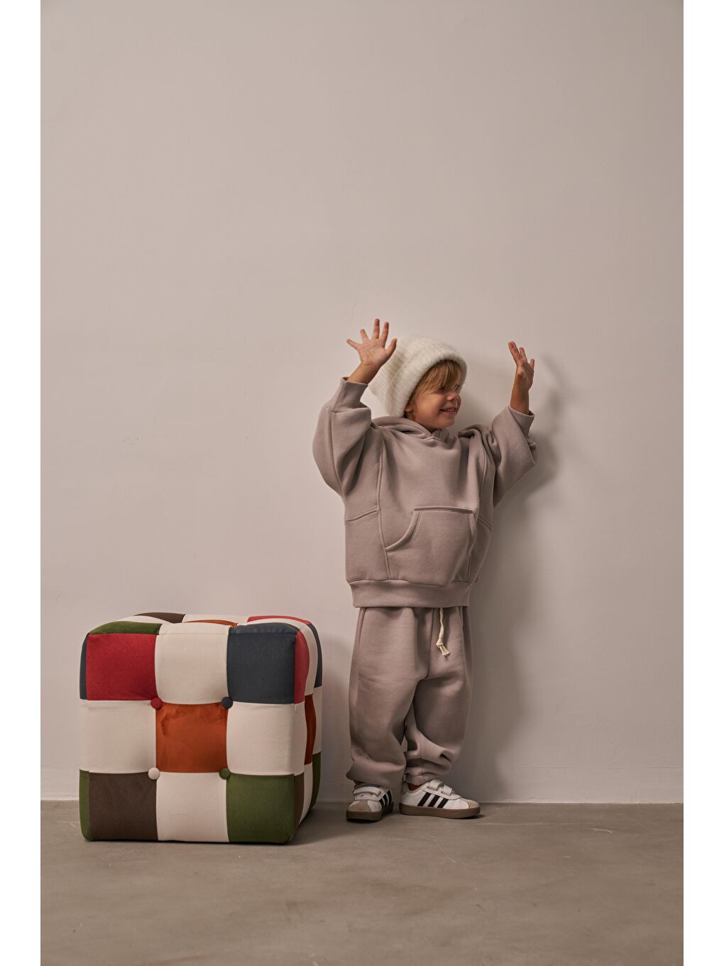 Gri Çocuk Kanguru Cepli Oversize Eşofman Takımı-4