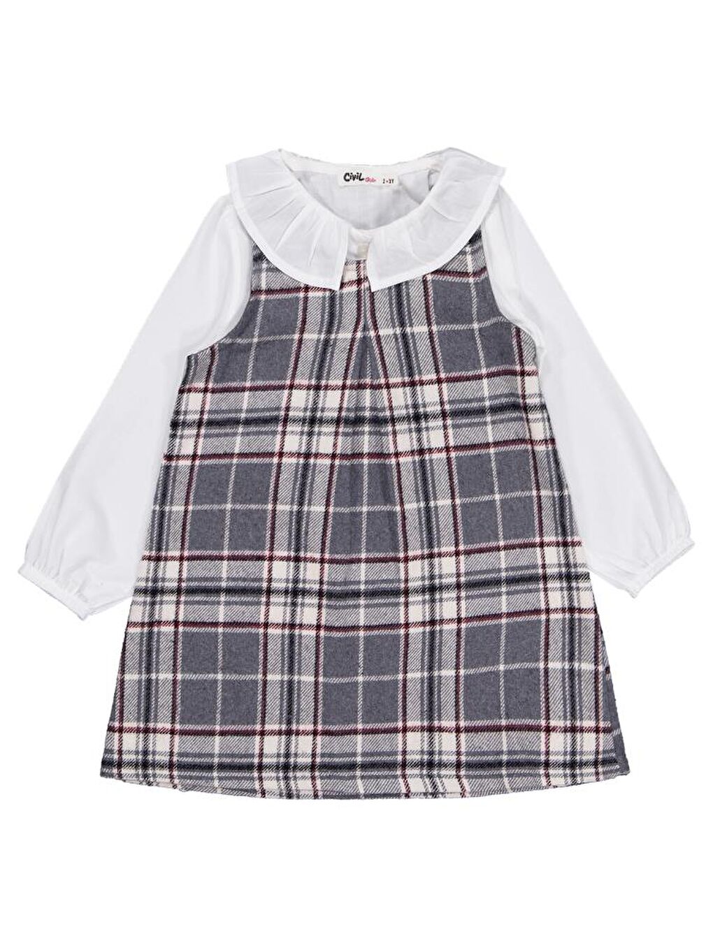 Girls Bebe Yaka 2-5 Yaş Elbise - Gri 3-4 Yaş-1