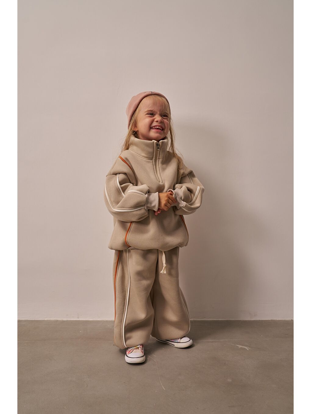 Gri Taş Biyeli Fermuarlı Eşofman Takım-6