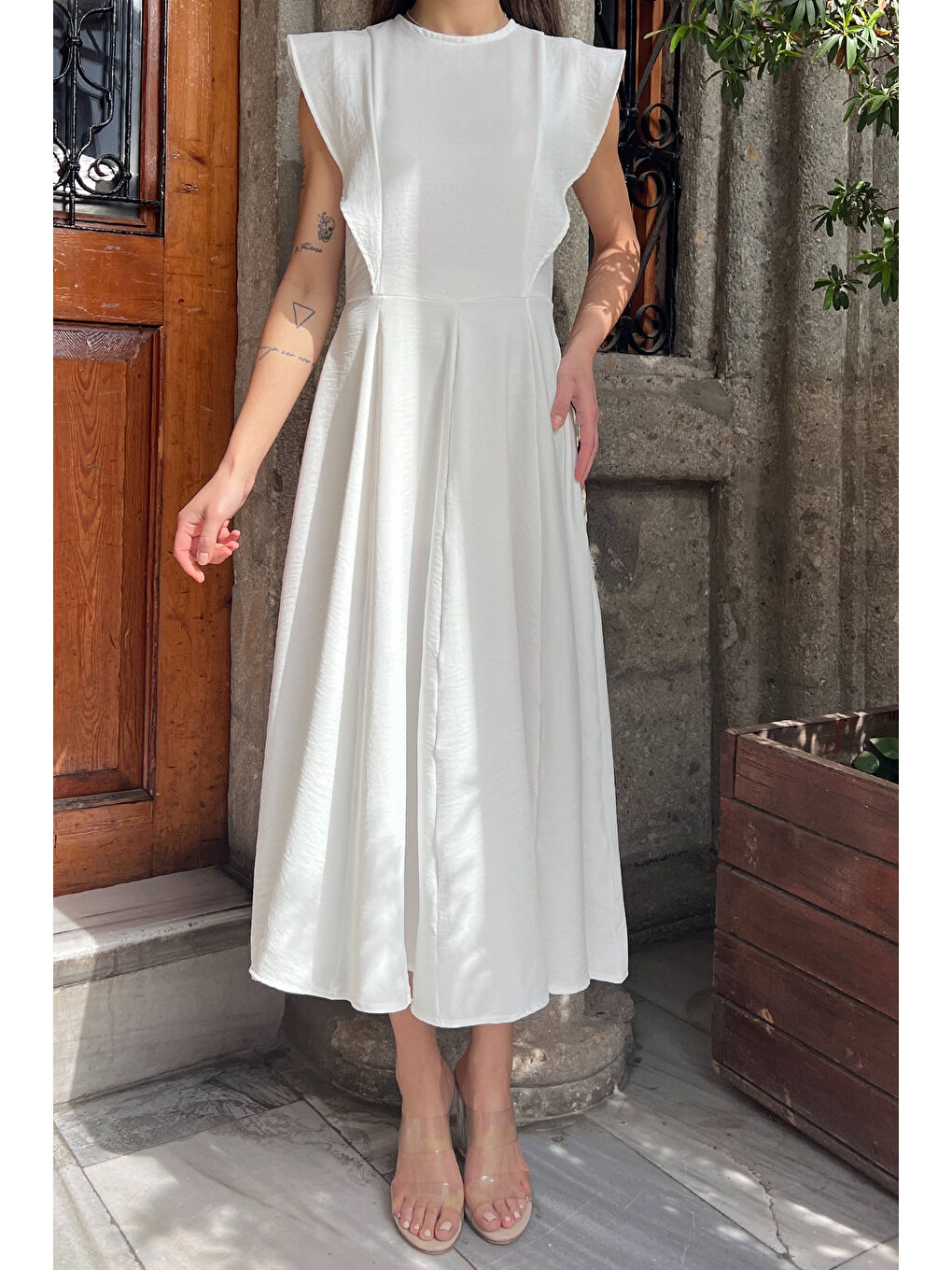 Ekru Kadın Bisiklet Yaka Kiloş Elbise-2