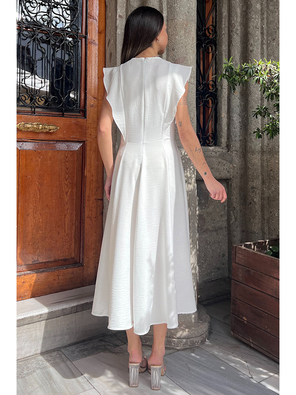 Ekru Kadın Bisiklet Yaka Kiloş Elbise-3