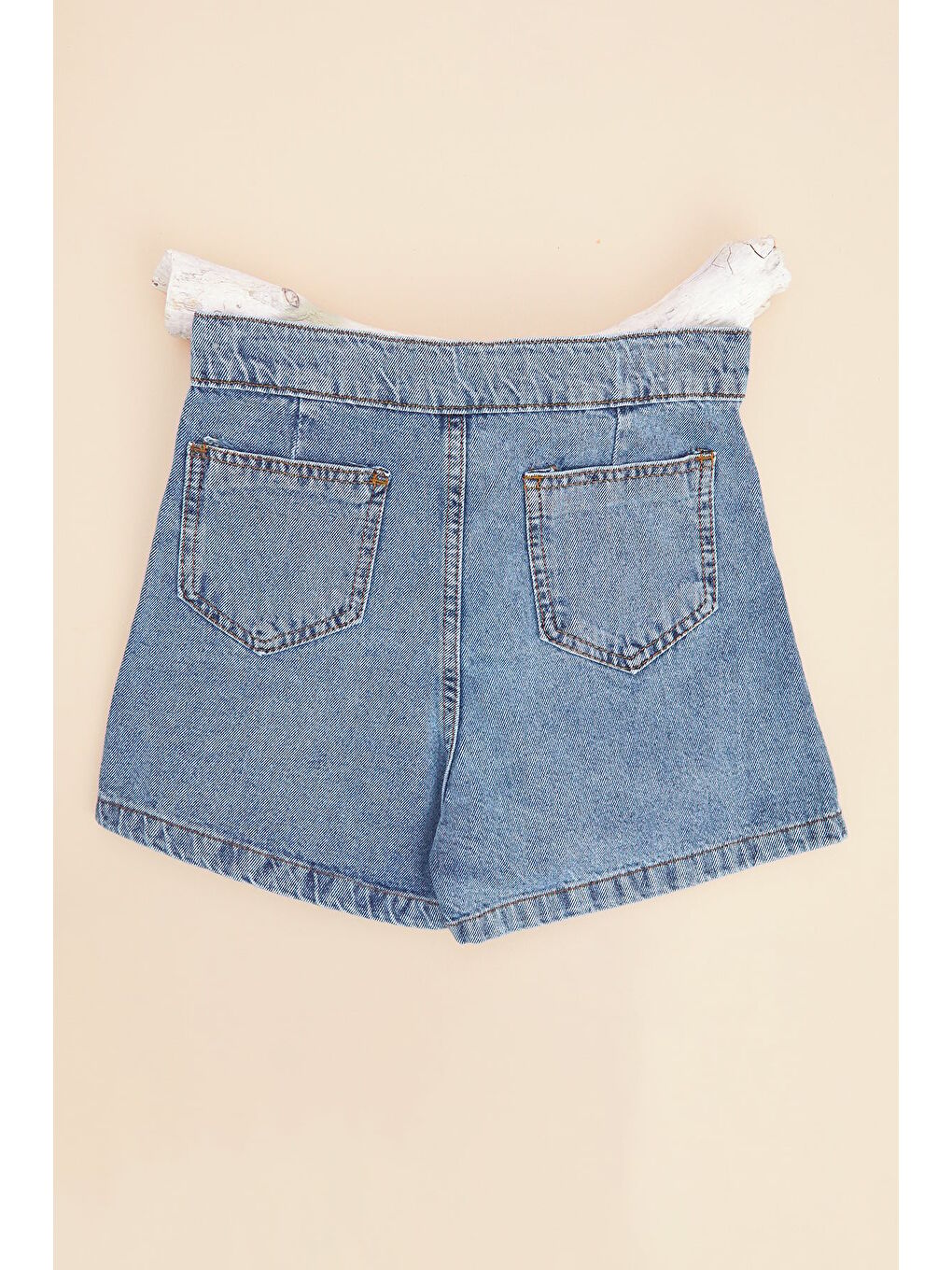 Mavi Beli Ayarlanabilir Püsküllü Kız Çocuk Şort Etek-1