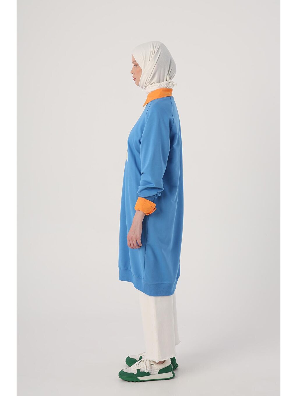 Mavi Saks Yazı Nakışlı Reglan Kol Sweat Tunik-2