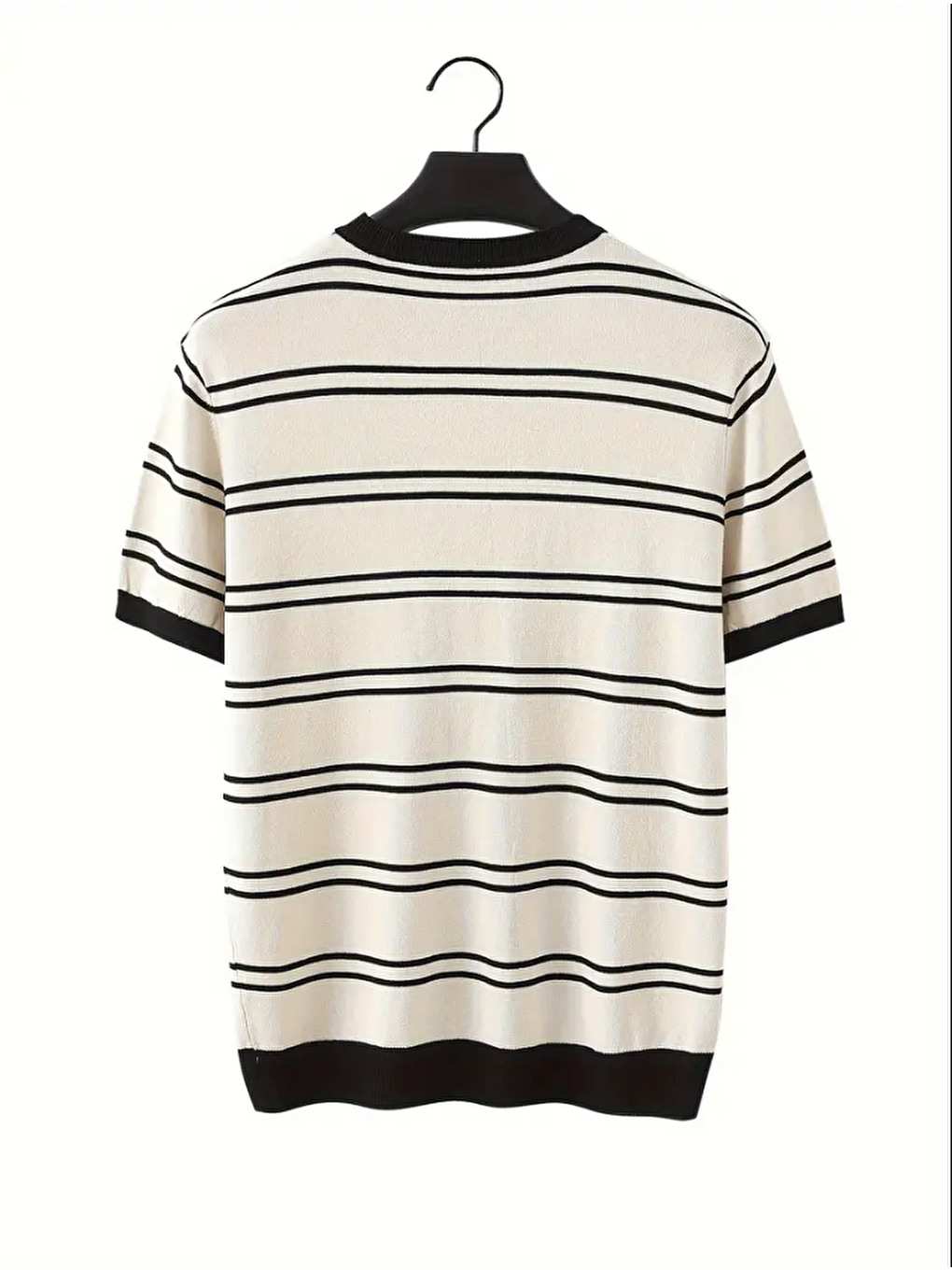 Beyaz Erkek Çizgi Detaylı Slim Fit Bisiklet Yaka Triko Tişört-2