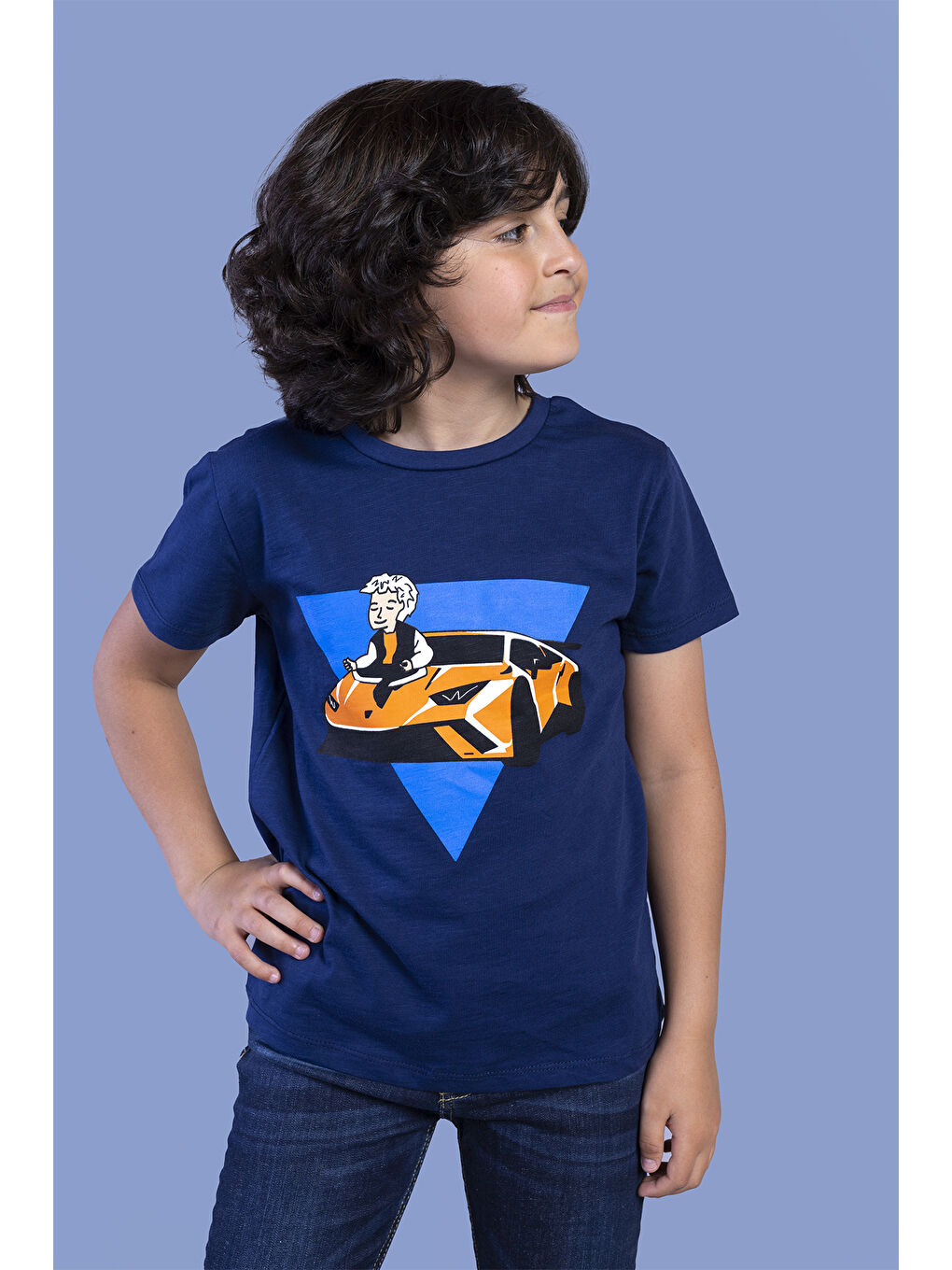 Mavi Erkek Çocuk Araba Baskılı Tişört-3