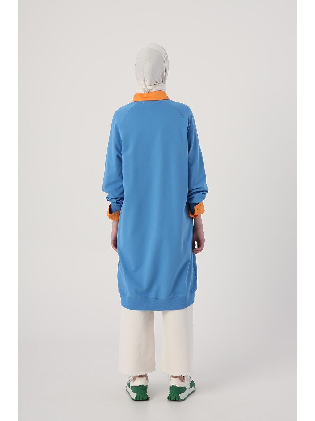 Mavi Saks Yazı Nakışlı Reglan Kol Sweat Tunik-3