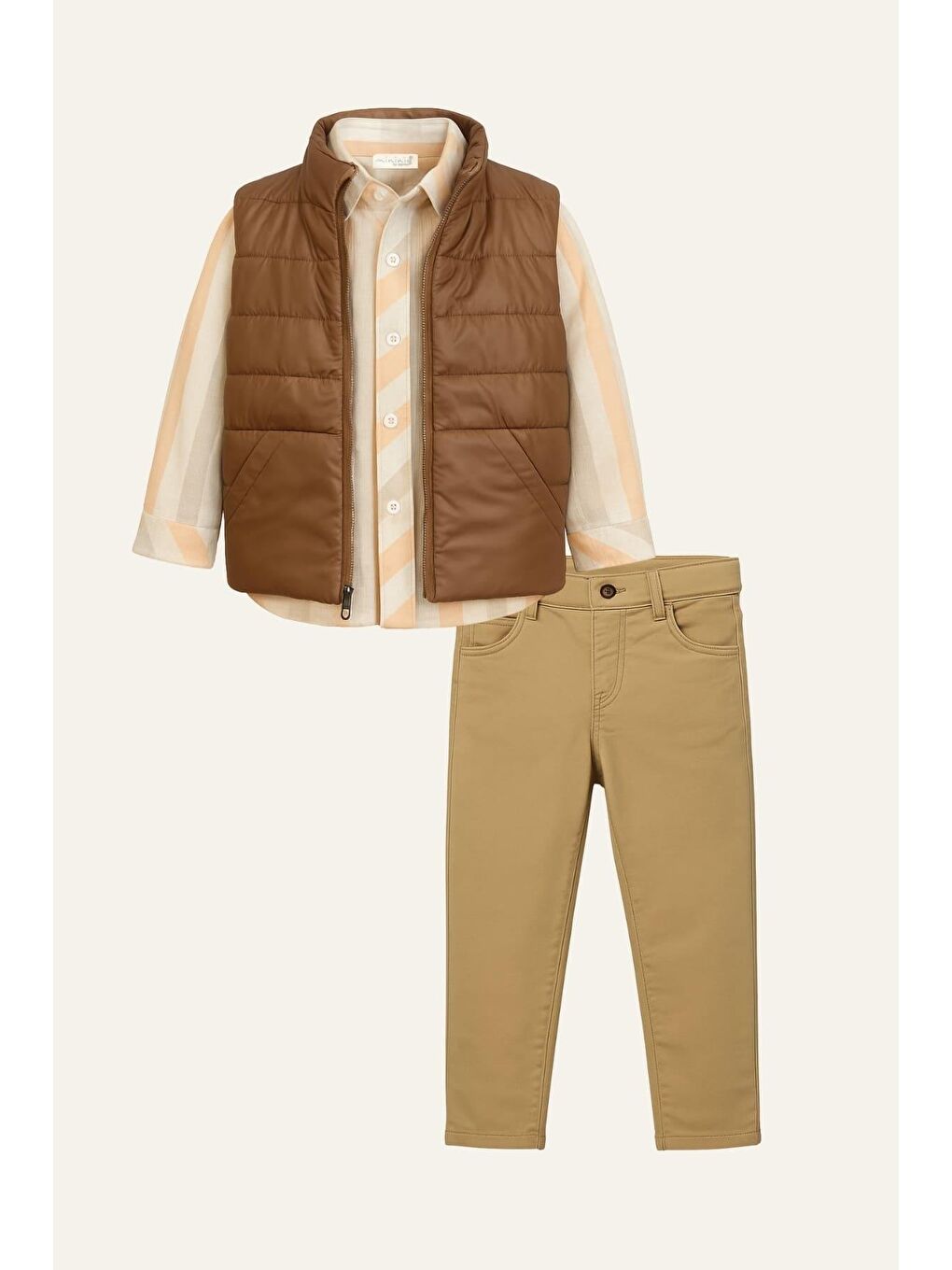 Erkek Çocuk Yelekli 3'Lü Takım  - Kahverengi-1