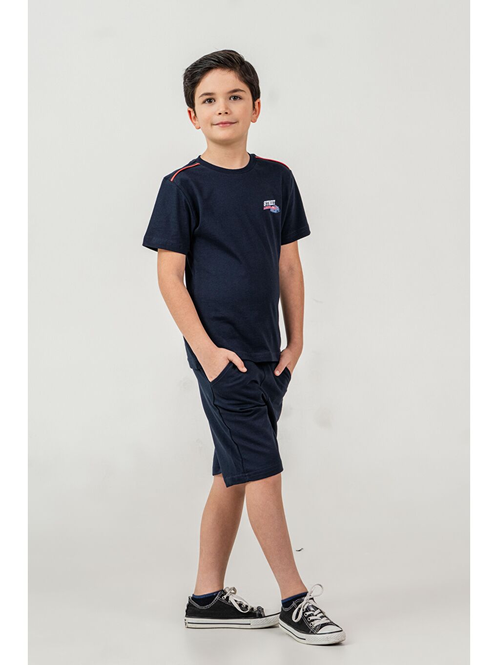 Lacivert Street Legend Baskılı Erkek Çocuk Şort - Tişört Takımı-1