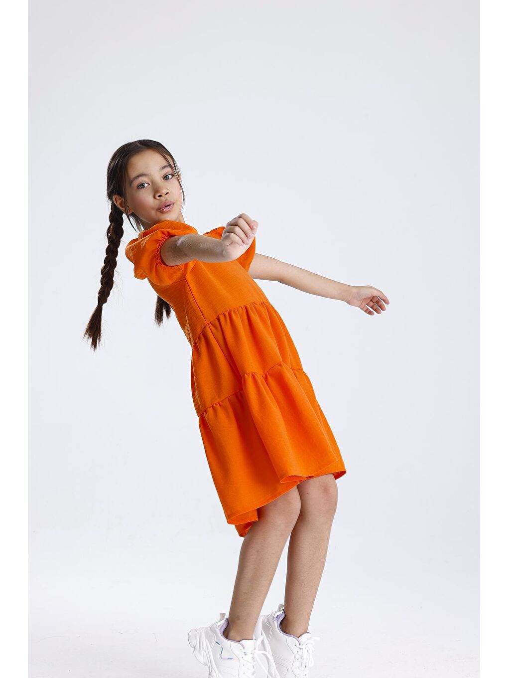 Turuncu Basic Düz Elbise-1