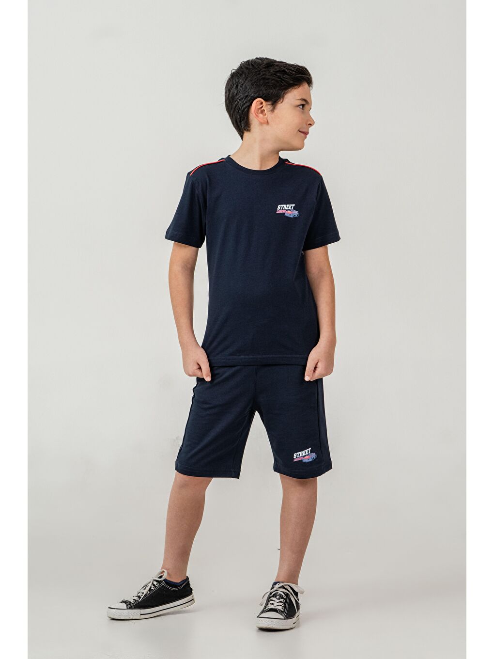 Lacivert Street Legend Baskılı Erkek Çocuk Şort - Tişört Takımı-3