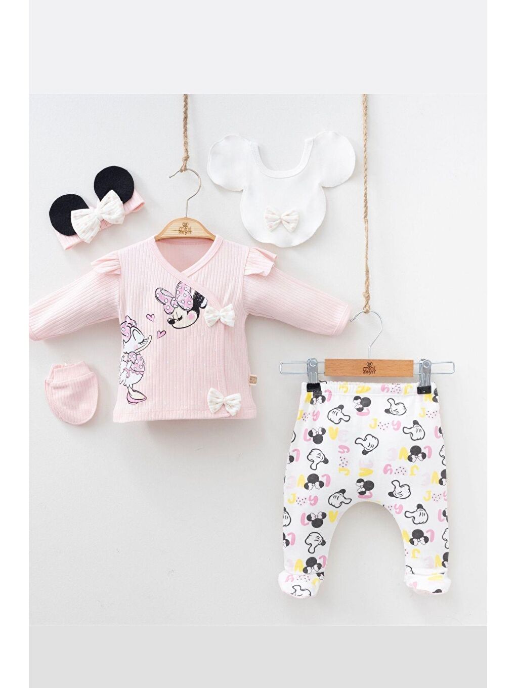 Pembe Yenidoğan Daisy Mickey Şapkalı 5Li Hastane Çıkışı