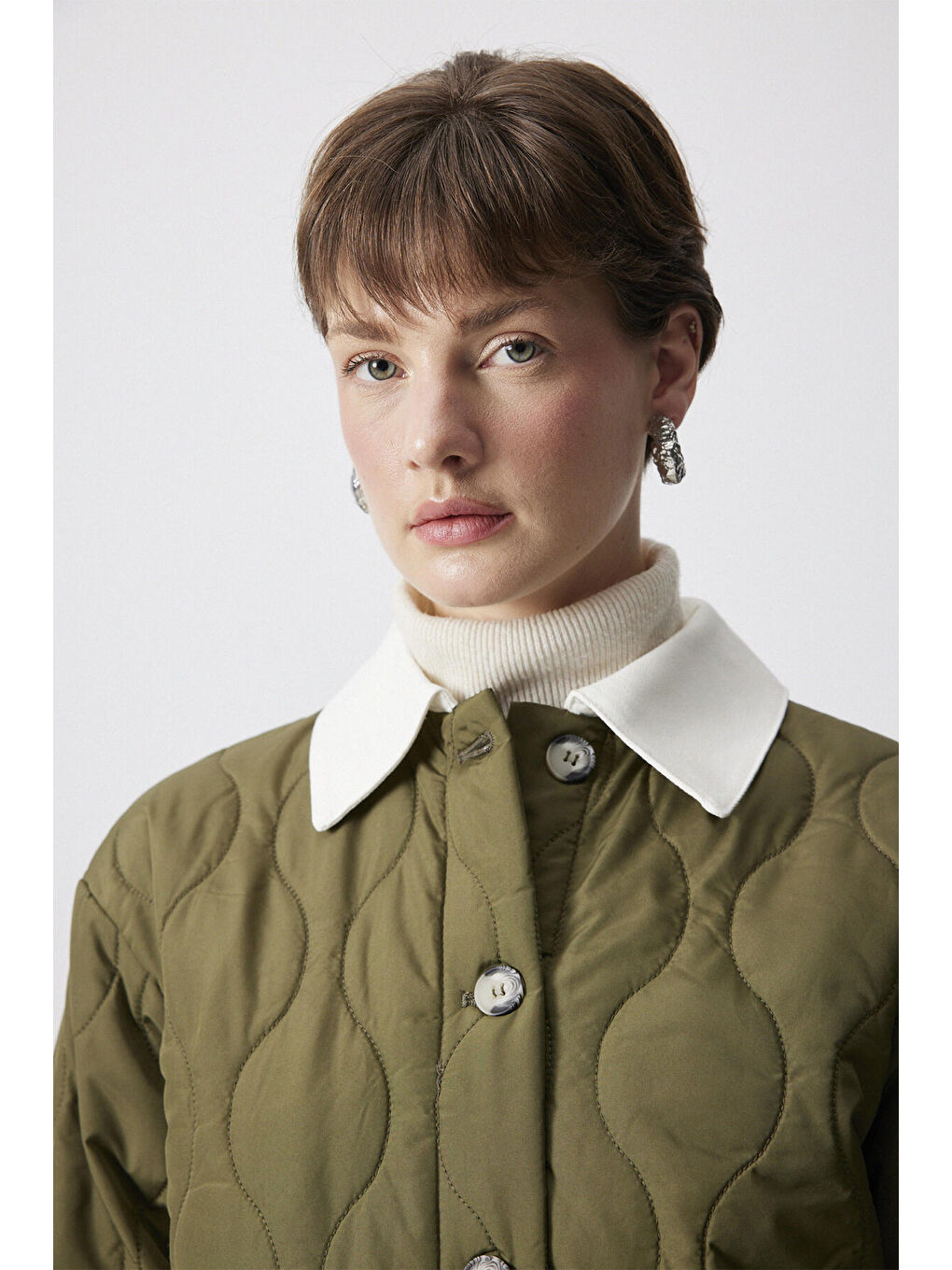 Haki Uzun Kapitone Ceket-3