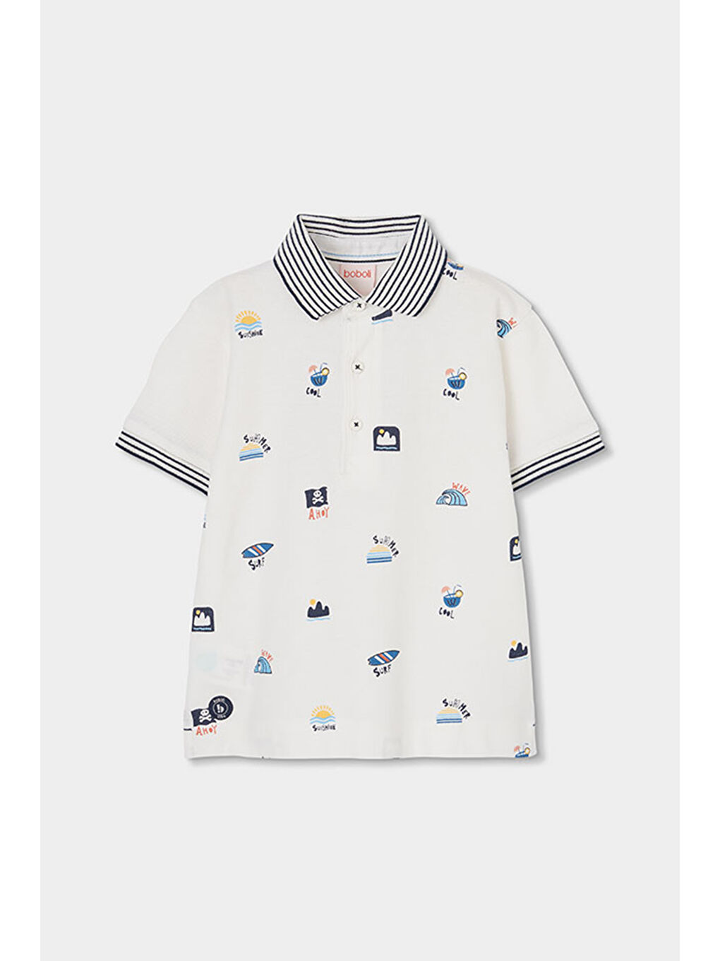 Surf Desenli Polo Yaka Tshirt 2-6 Yaş Beyaz