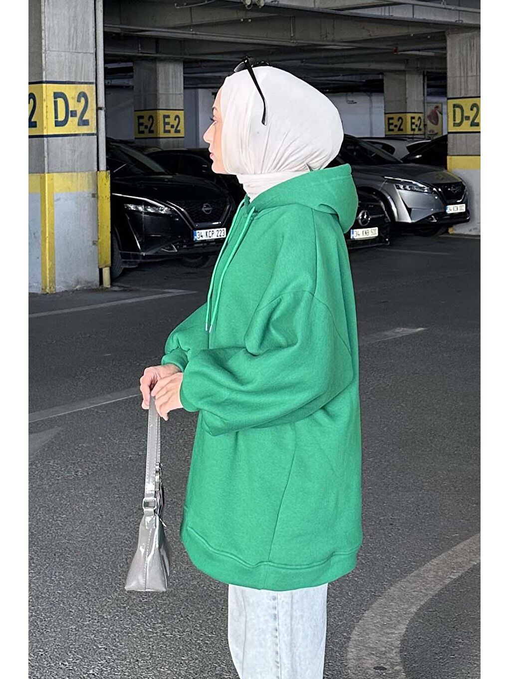 Üç İplik Balon Kol Sweatshirt Yeşil-1