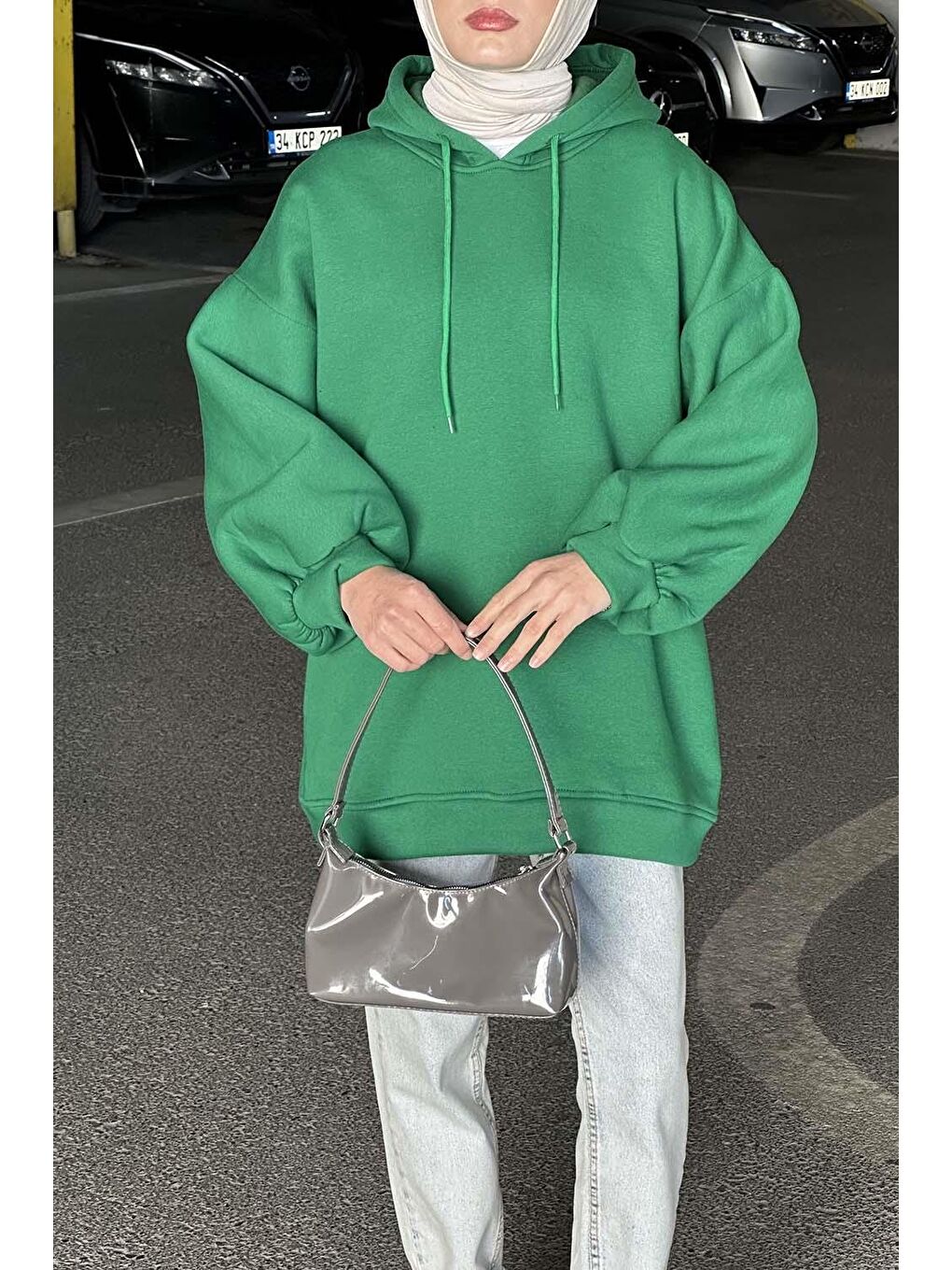 Üç İplik Balon Kol Sweatshirt Yeşil-2