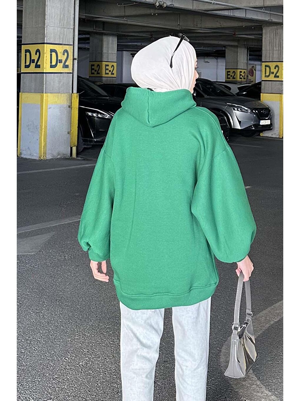 Üç İplik Balon Kol Sweatshirt Yeşil-3