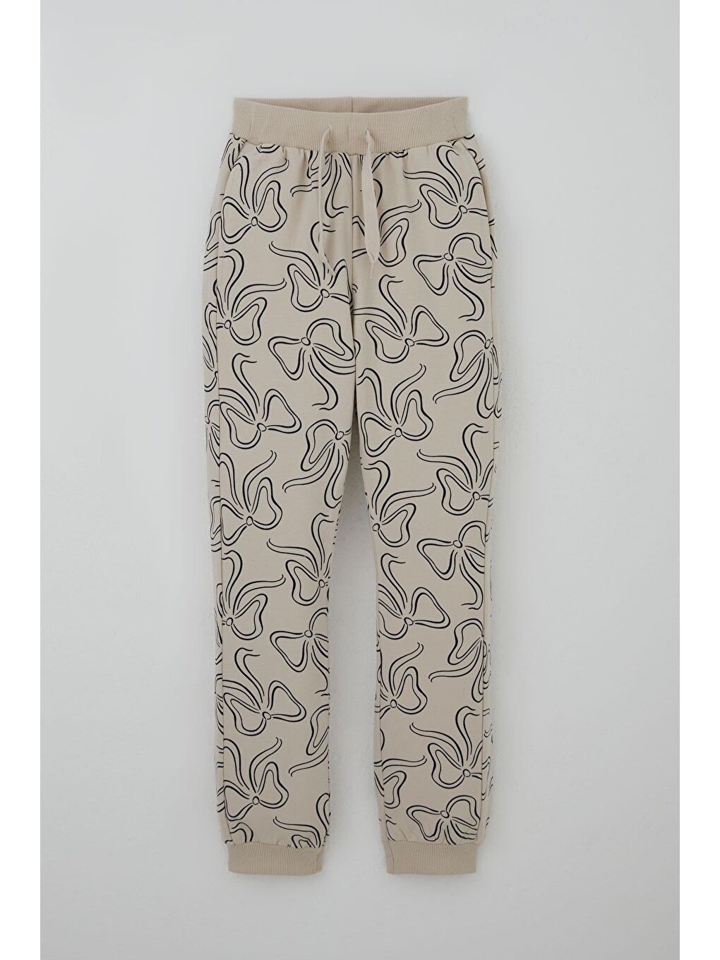 Bej Kız Çocuk Eşofman Takımı Fiyonk Desenli Bağcık Aksesuarlı Taş (4-8 Yaş)-2