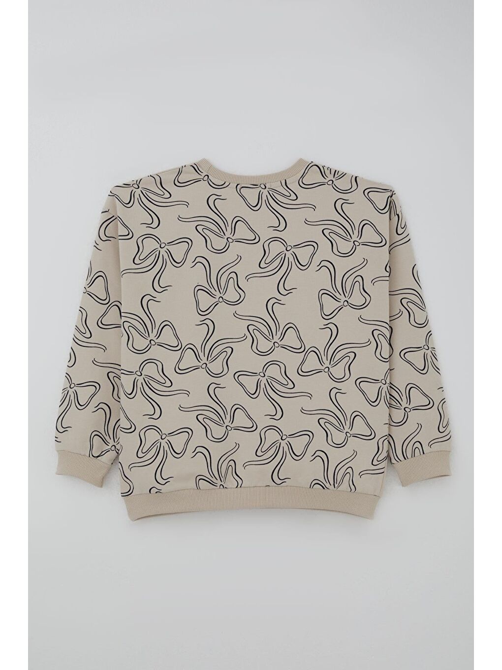 Bej Kız Çocuk Eşofman Takımı Fiyonk Desenli Bağcık Aksesuarlı Taş (4-8 Yaş)-3