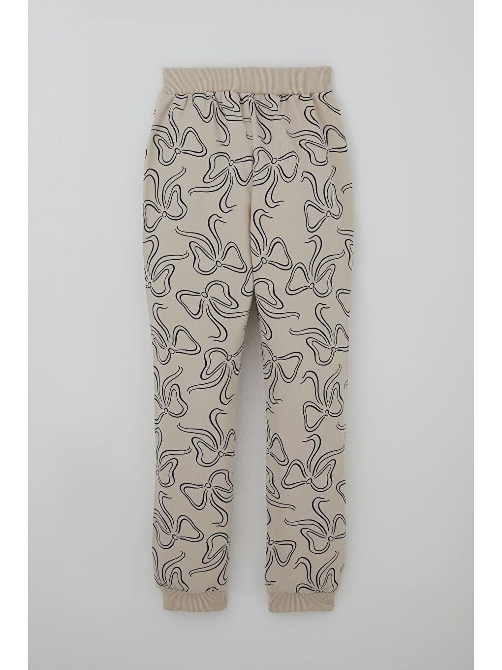 Bej Kız Çocuk Eşofman Takımı Fiyonk Desenli Bağcık Aksesuarlı Taş (4-8 Yaş)-4