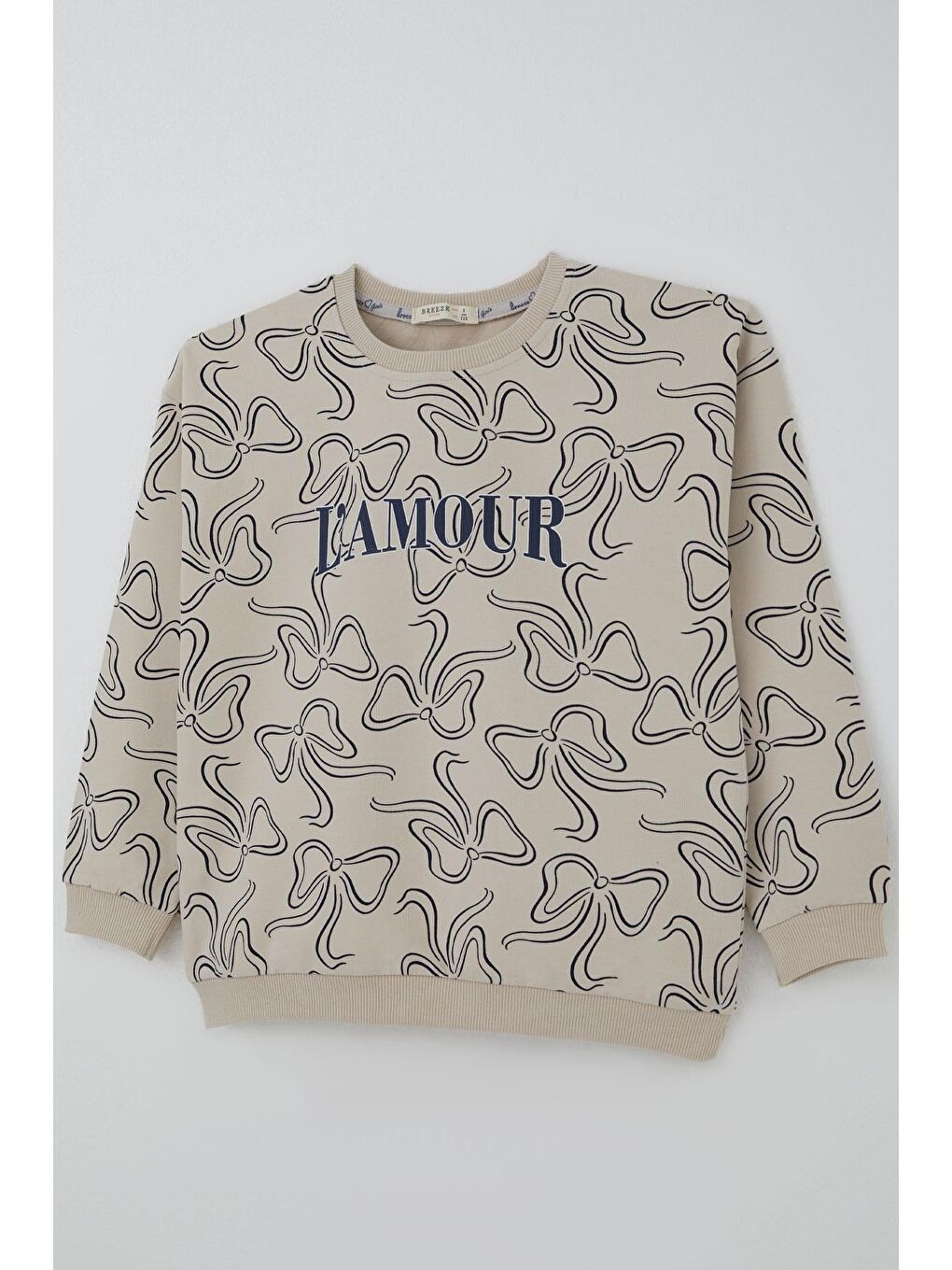 Bej Kız Çocuk Eşofman Takımı Fiyonk Desenli Bağcık Aksesuarlı Taş (4-8 Yaş)-5