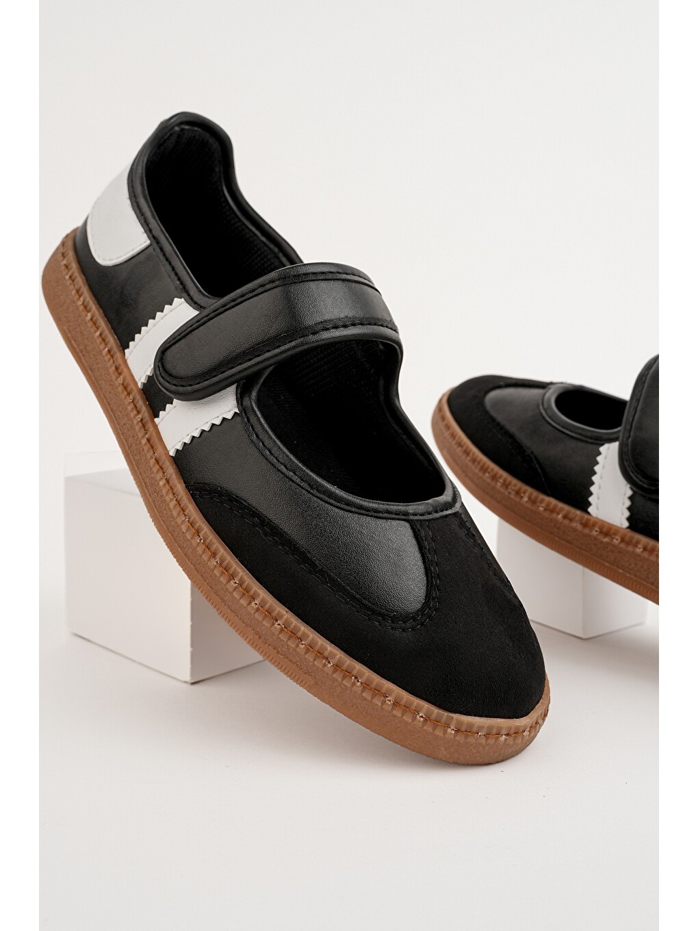 Siyah Speed Kadın Cırtlı Rahat Taban Günlük Sneaker Babet Ayakkabı-4