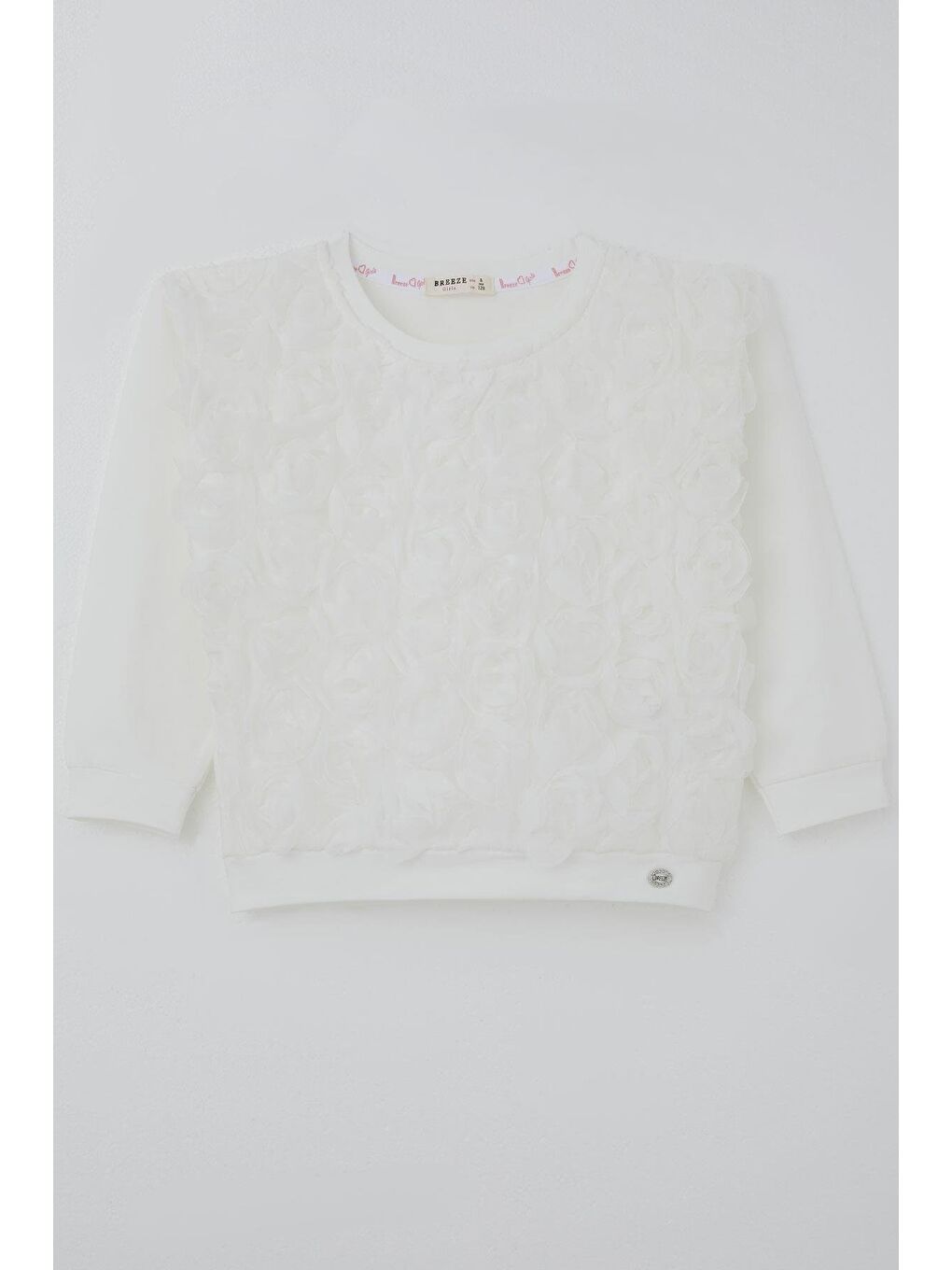 Kız Çocuk Sweatshirt Organze Kabartmalı Gül Detaylı Ekru (6-12 Yaş)-2