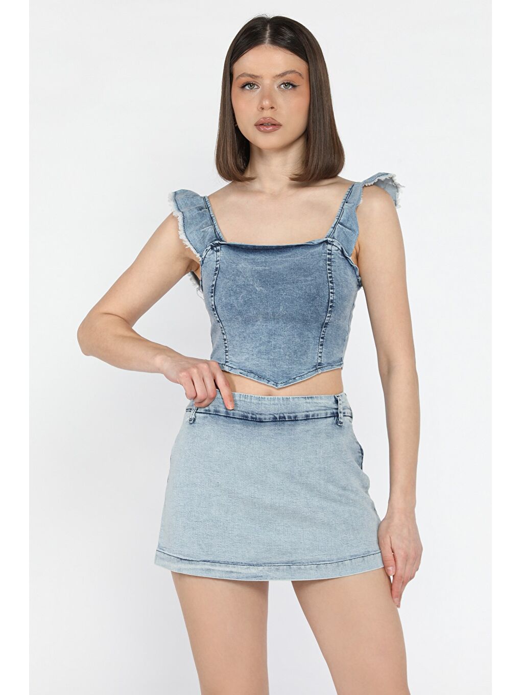 Mavi Kadın Yan Fermuar Detaylı Mini Jean Jean Şort Etek