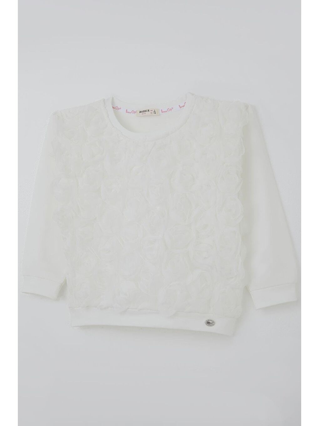 Kız Çocuk Sweatshirt Organze Kabartmalı Gül Detaylı Ekru (6-12 Yaş)-4