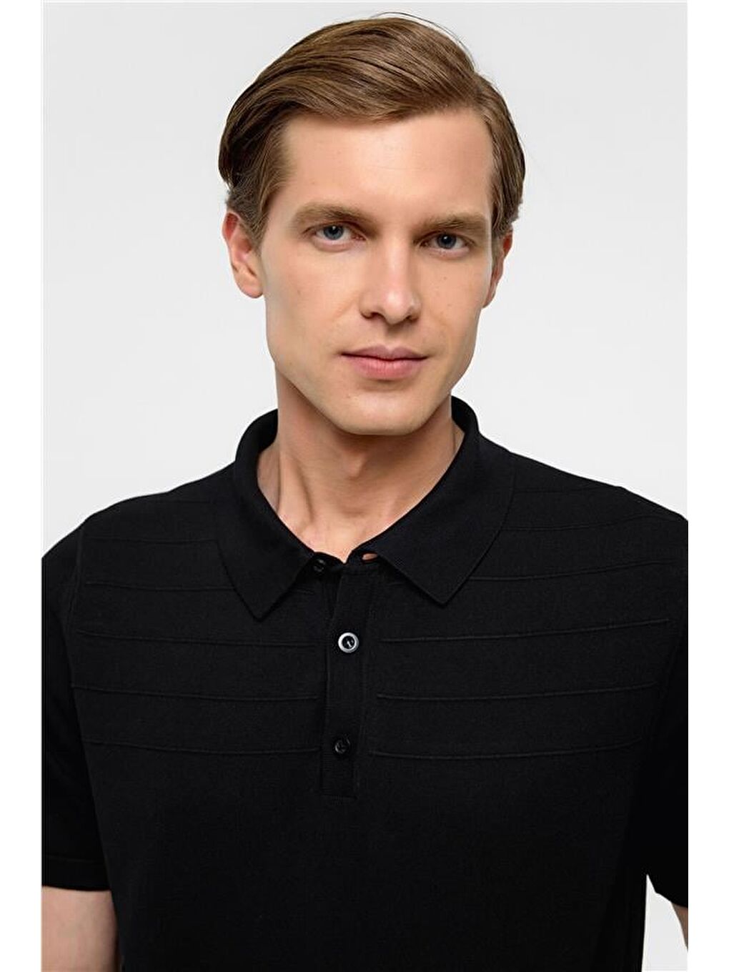 Siyah Regular Düz Polo Yaka Triko-2