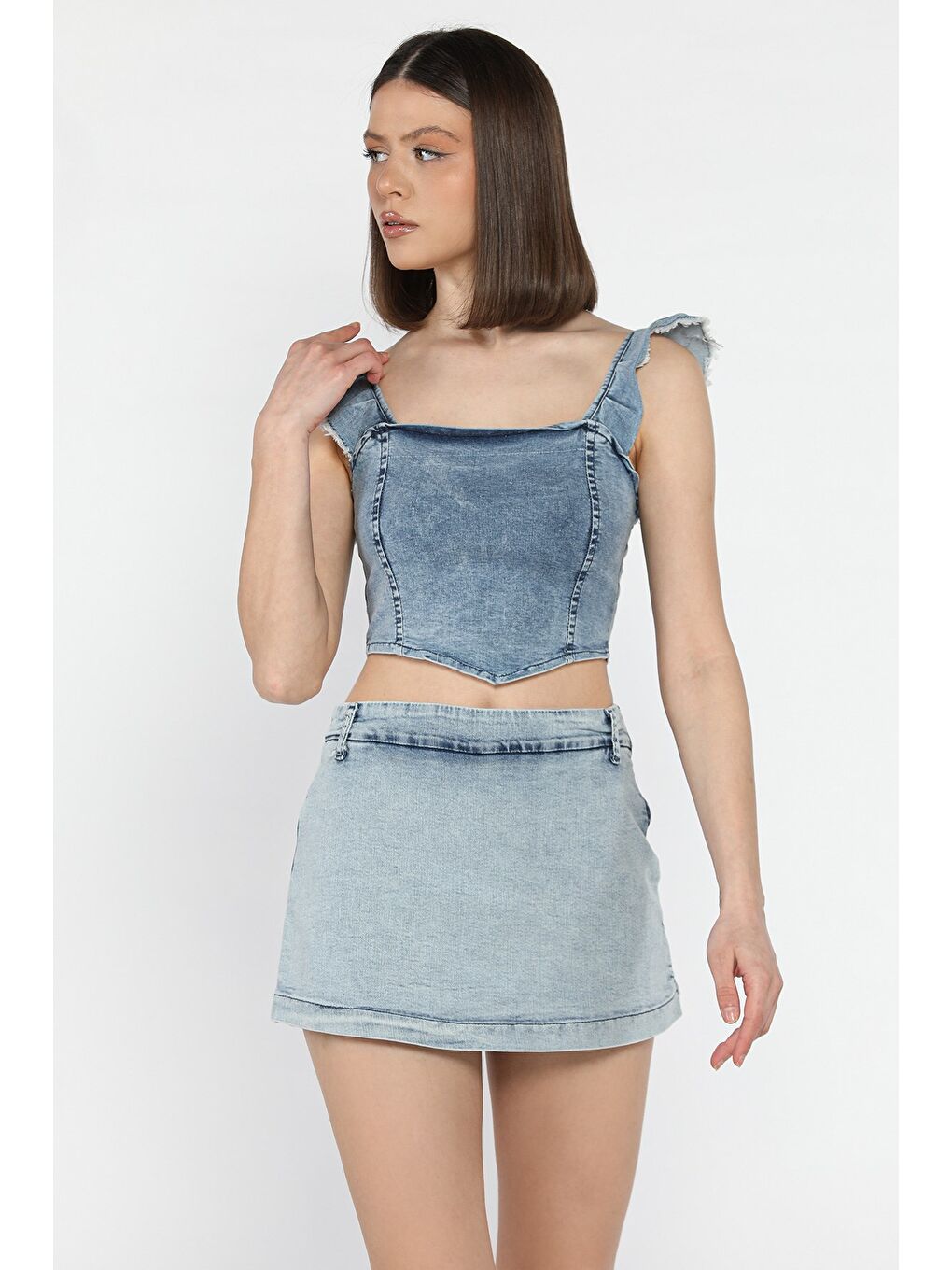 Mavi Kadın Yan Fermuar Detaylı Mini Jean Jean Şort Etek-1