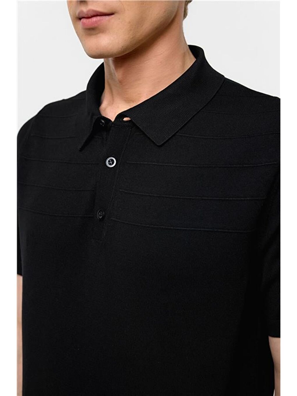 Siyah Regular Düz Polo Yaka Triko-3