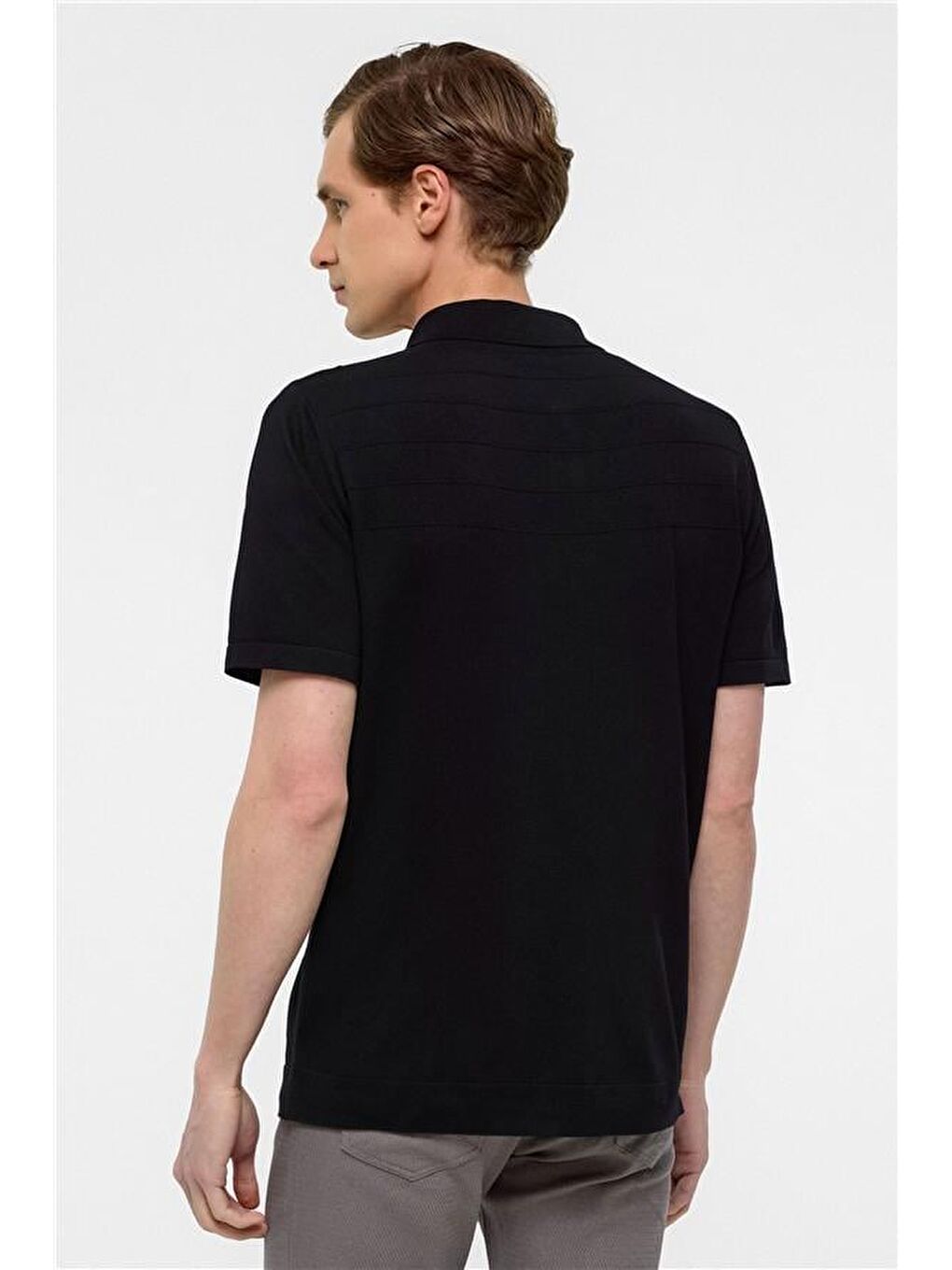 Siyah Regular Düz Polo Yaka Triko-4