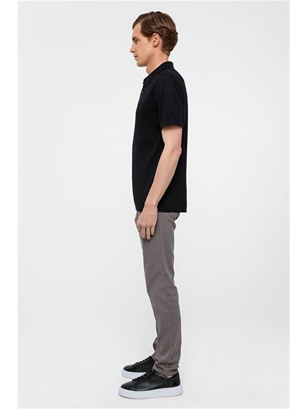 Siyah Regular Düz Polo Yaka Triko-5