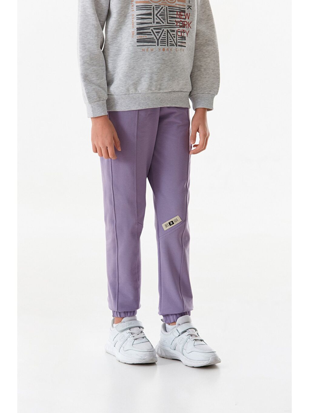 Mor Beli Lastikli Çimalı Jogger Kız Çocuk Eşofman Altı-1